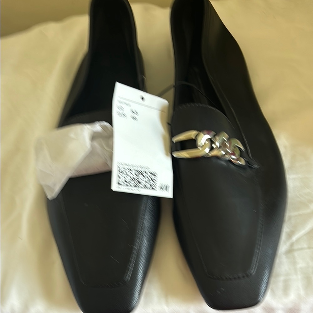 Black Loafers with Silver Chain Detail